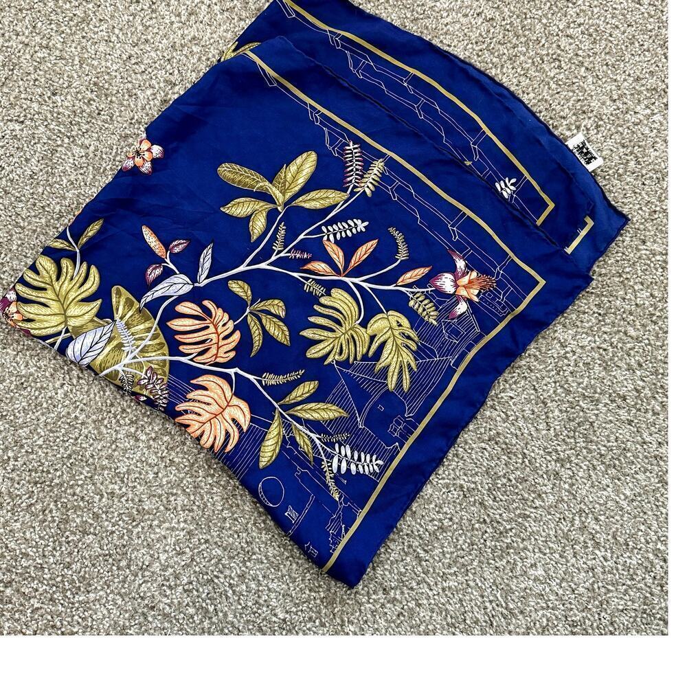 VTG Corciova‎ Silk Floral Scarf City Scape Butterfly Blue